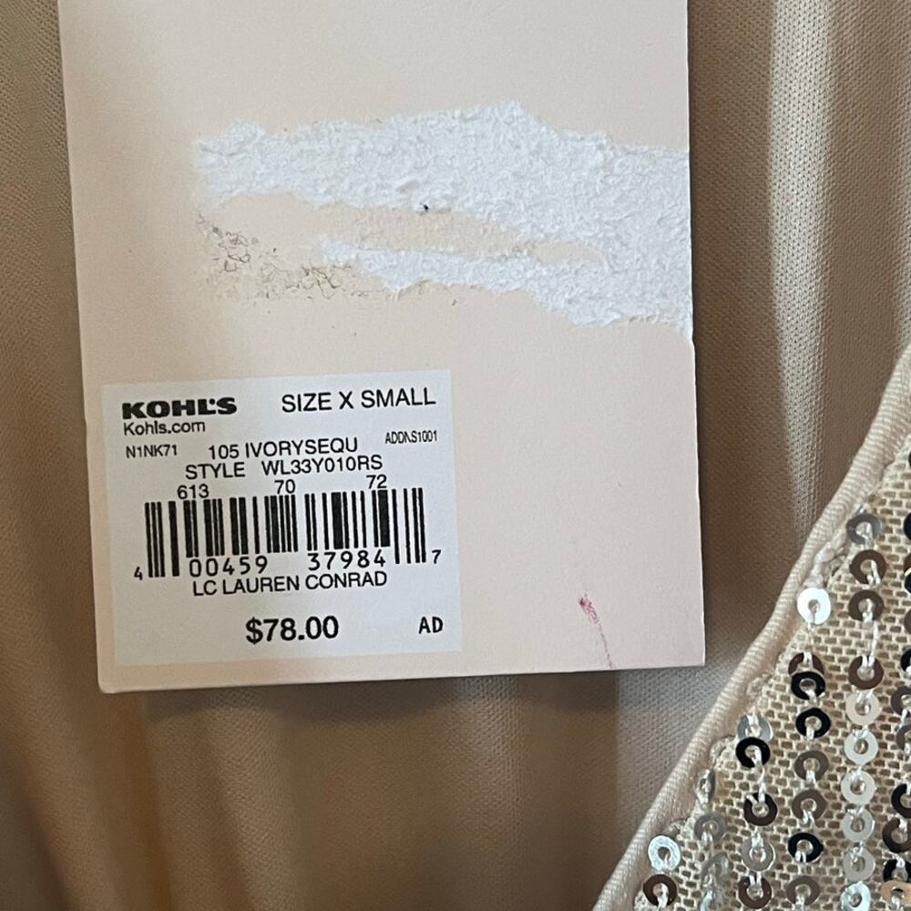 NWT Women's Lauren Conrad Champagne Sparkle Sequin V Neck Long Sleeve‎ Size XS - Picture 4 of 10